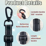 2 Pack Dog Safety Collar Clips Adjustable Collar Backup Clip Connector Reflective Double Ended Clasp Leash Pet Harness Connector for Running and Hiking Training Helps Reduce Neck Strain
