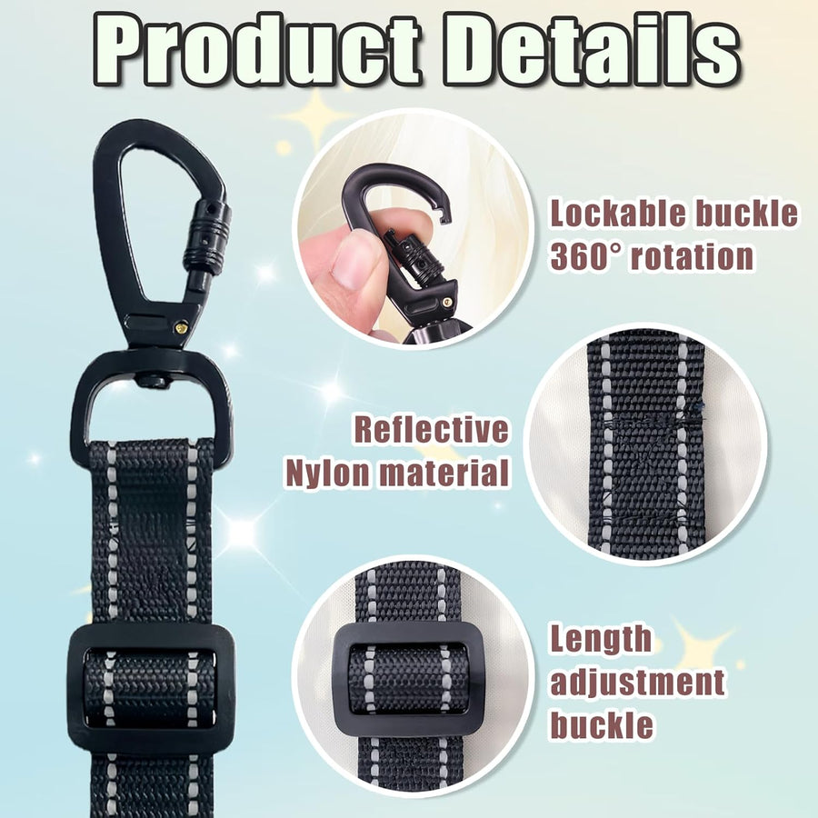 2 Pack Dog Safety Collar Clips Adjustable Collar Backup Clip Connector Reflective Double Ended Clasp Leash Pet Harness Connector for Running and Hiking Training Helps Reduce Neck Strain