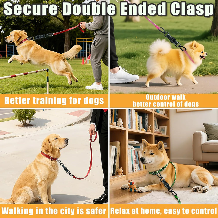 2 Pack Dog Safety Collar Clips Adjustable Collar Backup Clip Connector Reflective Double Ended Clasp Leash Pet Harness Connector for Running and Hiking Training Helps Reduce Neck Strain