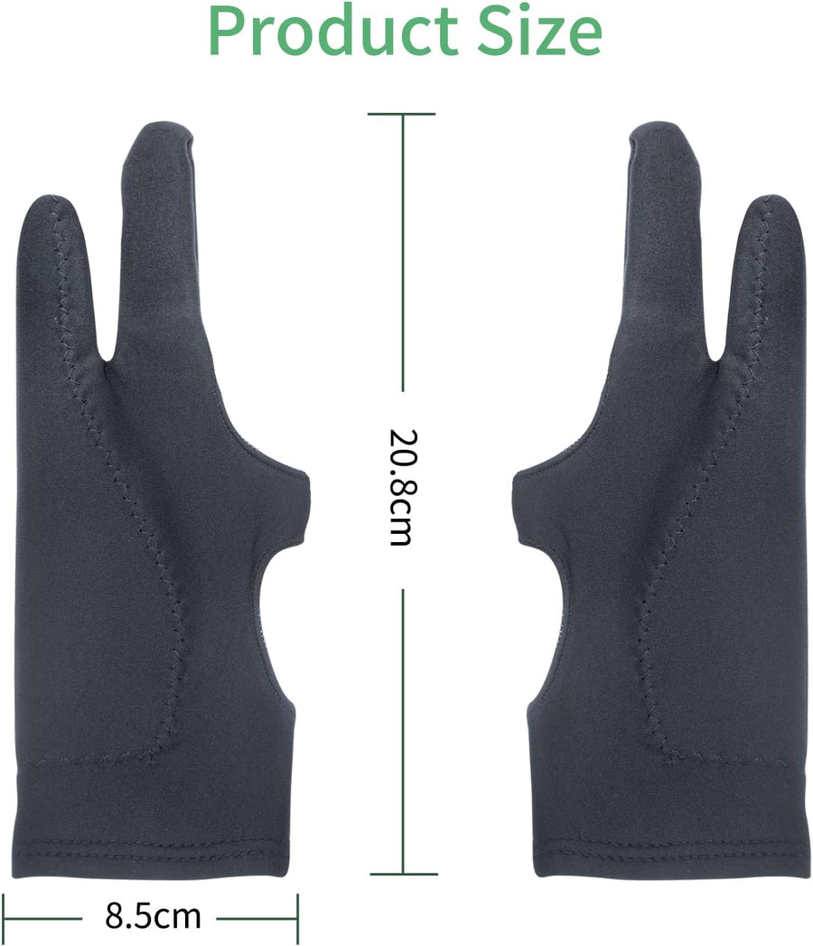 Artist Drawing Glove 3-Layer Palm Rejection [2 Pack Black] Right Left Hand Digital Art Graphic Tablet iPad Gloves Two Finger Smooth Elasticity Breathable for Stylus Pen Pencil Sketching Painting
