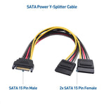 3-Pack 15 Pin SATA Power Splitter Cable - 8 Inches, SATA Power Y-Splitter Cable