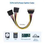 3-Pack 15 Pin SATA Power Splitter Cable - 8 Inches, SATA Power Y-Splitter Cable
