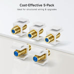 5-Pack RG6 Keystone Jack Insert, Coaxial Keystone Jack Insert Gender Changer