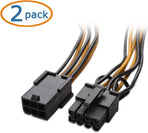 2-Pack 6 Pin to 8 Pin PCIe Adapter Power Cable - 4 Inches