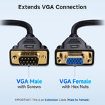 VGA Extension Cable (VGA Cable Male to Female) - 6 Feet, Not Dual Male Cord, Not for DB9/Serial Use