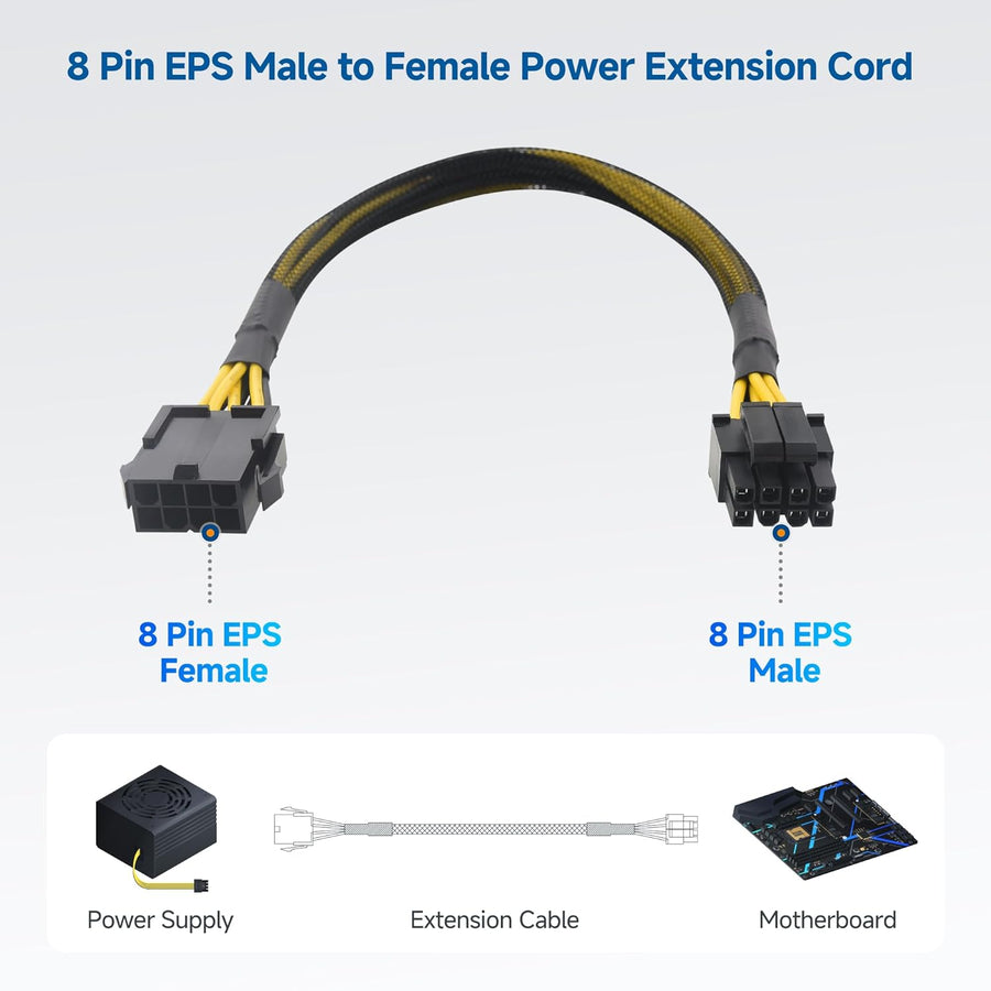 2-Pack 8 Pin EPS CPU Extension Cable - 10 Inches, 8-Pin ATX/CPU Power Cable Male to Female