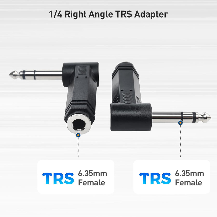 2-Pack 1/4 Right Angle TRS Adapter - 6.35mm Right Angle Adapter, 1/4 TRS Audio Connector for Professional Audio Equipment