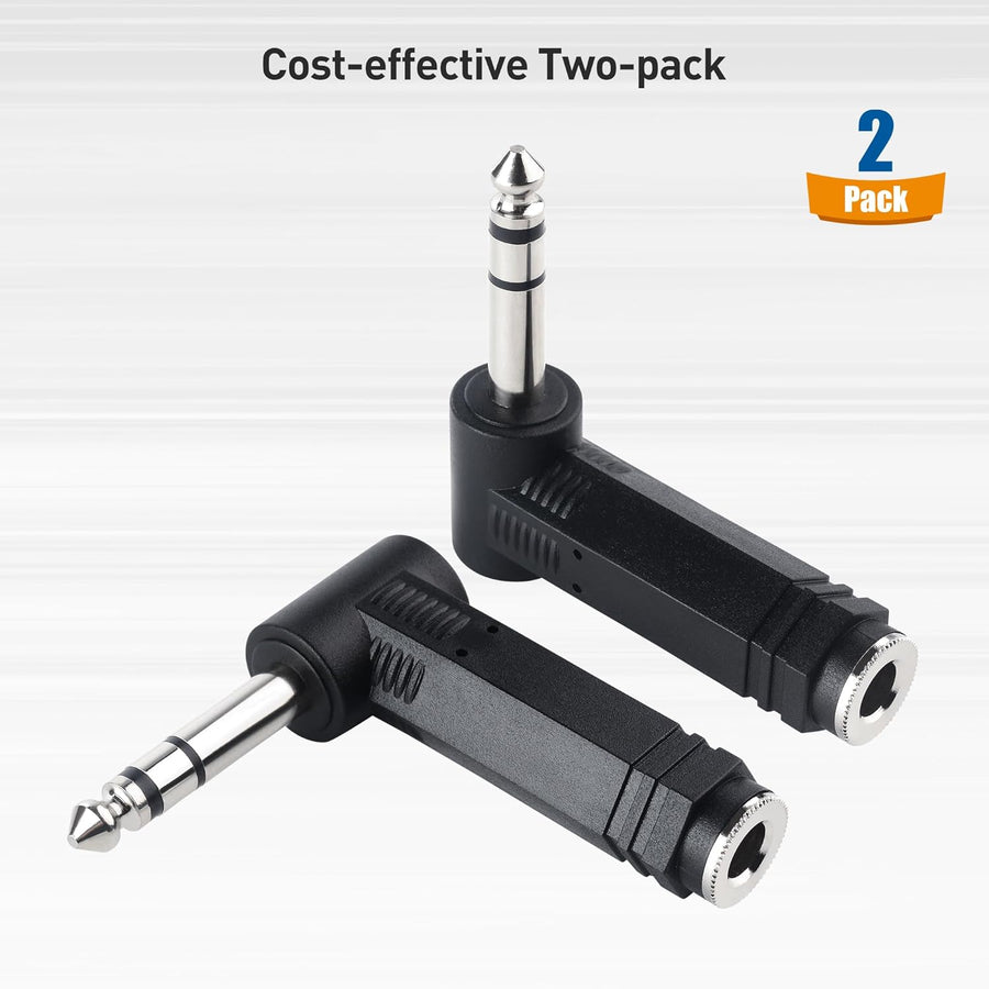 2-Pack 1/4 Right Angle TRS Adapter - 6.35mm Right Angle Adapter, 1/4 TRS Audio Connector for Professional Audio Equipment