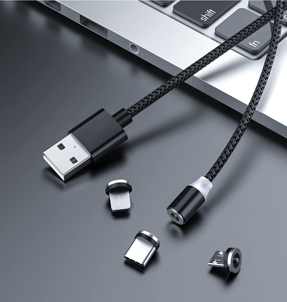 Magnetic Charging Cable 6pcs,Just 360°Rotate Magnetic Cables Without Magnetic Charging Tips,[3.3ft/1m,2.4 A Max 3in1 Nylon Braid Cord(3.3ft/Black), 6PC/3.3ft/Black