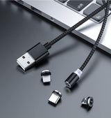 Magnetic Charging Cable 6pcs,Just 360°Rotate Magnetic Cables Without Magnetic Charging Tips,[3.3ft/1m,2.4 A Max 3in1 Nylon Braid Cord(3.3ft/Black), 6PC/3.3ft/Black - Front View