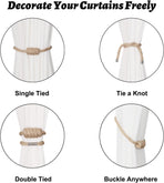 Magnetic Jute Curtain Tiebacks, Decorative Drapery Holdbacks Bohemian Style Woven Tie-Backs with Exquisite Knot (Jute, 2 Pack)