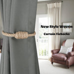 Magnetic Jute Curtain Tiebacks, Decorative Drapery Holdbacks Bohemian Style Woven Tie-Backs with Exquisite Knot (Jute, 2 Pack)