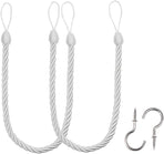 Curtain Ropes Tiebacks Tie-Backs, Curtain Handmade Holdbacks with 2 Metal Screw Hooks - White 2 Pack
