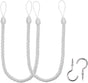 Curtain Ropes Tiebacks Tie-Backs, Curtain Handmade Holdbacks with 2 Metal Screw Hooks - White 2 Pack