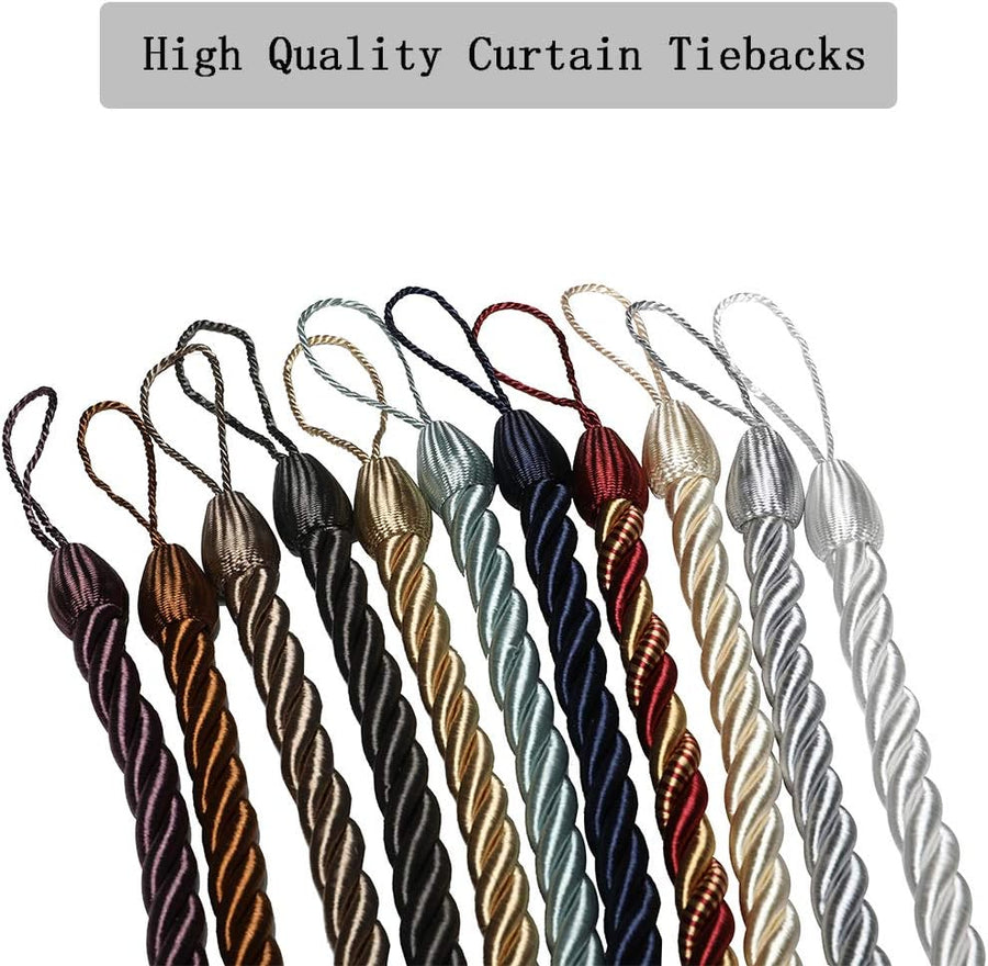 Curtain Ropes Tiebacks Tie-Backs, Curtain Handmade Holdbacks with 2 Metal Screw Hooks - White 2 Pack