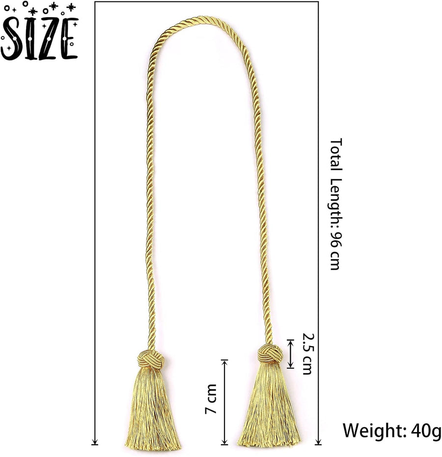2 Pack Curtain Handmade Tiebacks Decorative Curtain Holdbacks with Tassel (Gold, 2 Pack)