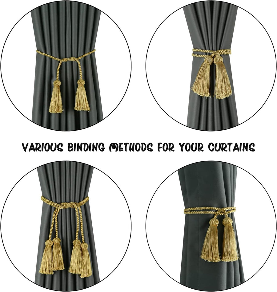 2 Pack Curtain Handmade Tiebacks Decorative Curtain Holdbacks with Tassel (Gold, 2 Pack)