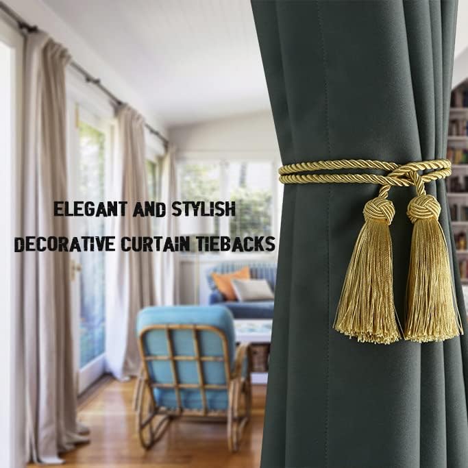 2 Pack Curtain Handmade Tiebacks Decorative Curtain Holdbacks with Tassel (Gold, 2 Pack)