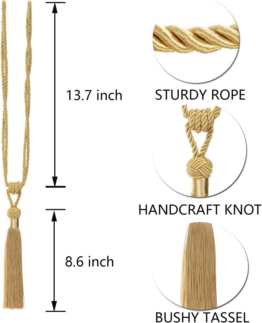 Curtain Tiebacks Hand-Woven Holdbacks Home Decorative Tassels Tiebacks (Gold, 2 Pack)