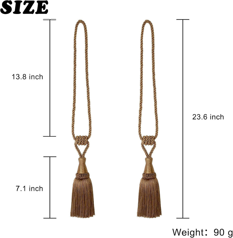 Curtain Tiebacks Handmade Holdbacks for Curtains Drape Decorative Tie Backs with Tassels(Coffee, 2 Pack)