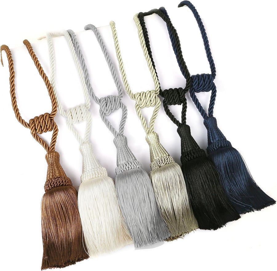 Curtain Tiebacks Handmade Holdbacks for Curtains Drape Decorative Tie Backs with Tassels(Coffee, 2 Pack)