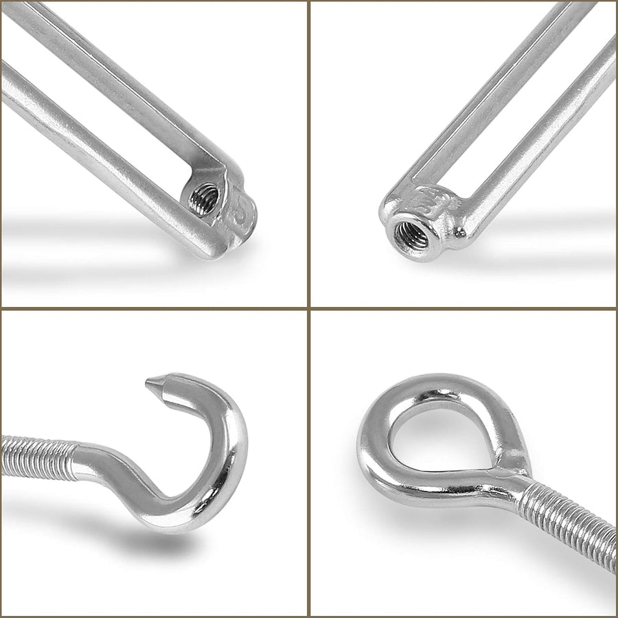 5pcs M5 Stainless Steel 304 Hook & Eye Turnbuckles Adjustable Wire Rope Tensioner