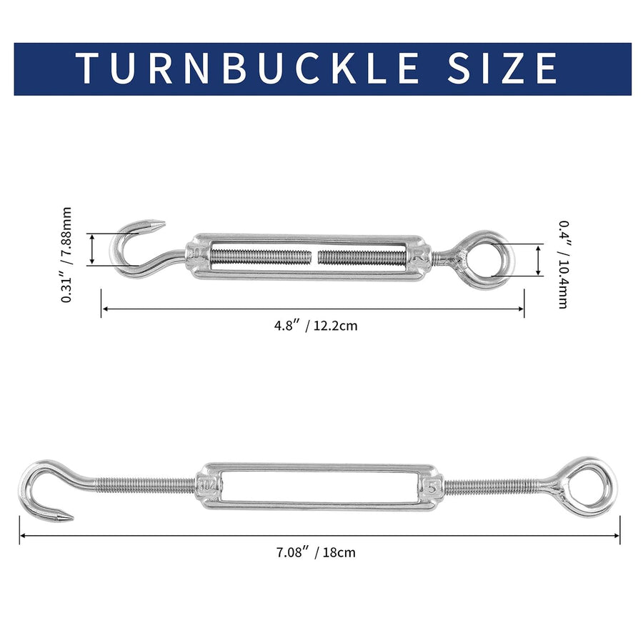 5pcs M5 Stainless Steel 304 Hook & Eye Turnbuckles Adjustable Wire Rope Tensioner