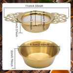 2 Pack Tea Strainers with Drip Bowls Stainless Steel Mesh Tea Infusers Loose Leaf Tea Filter with Handles Tea Steeper for Tea Juice Coffee Drinks, Gold
