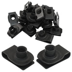 25 Pcs Extruded U Type Nuts, M10 Bumper Fender U Style Clip on Nut Black Fasteners, Spring Nuts for Automotive Metal Fender/Grill Retainer Clips