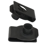 25 Pcs Extruded U Type Nuts, M10 Bumper Fender U Style Clip on Nut Black Fasteners, Spring Nuts for Automotive Metal Fender/Grill Retainer Clips