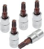 5 Pcs T30 Torx Bit Socket 1/4" Drive S2 Alloy Steel Cr-V Steel Star Socket Torx Bits Set Use with Slide Bar, Ratchet Wrench, Extension Rod, 37mm Length