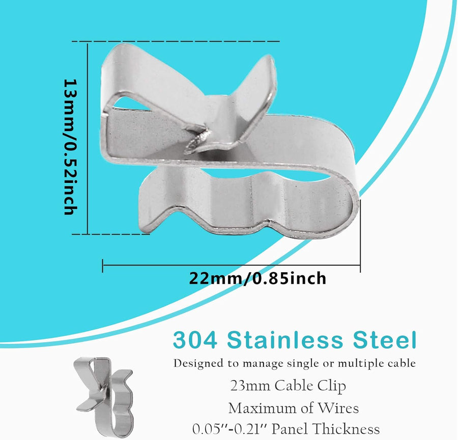 60pcs Solar Panel Cable Clips Trailer Wire Clips Stainless Steel, 0.85" / 22mm Length
