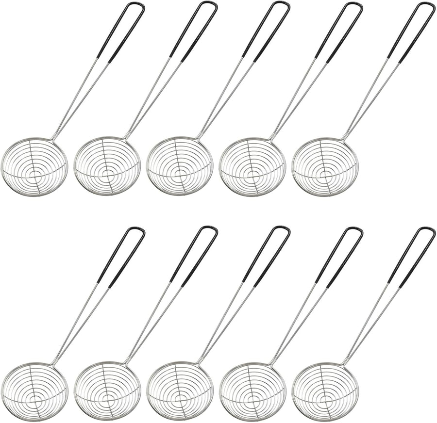 10 Pack Stainless Steel Spider Strainer Spoon, 2.5 Inch Mini Wire Skimmer Colander Small Ladle, Hot Pot Strainer Scoops for Home/Tortellini and Meatball(Black)