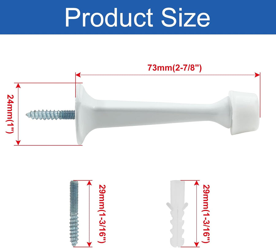 5 Pack Solid Rigid Door Stops Heavy Duty Door Stops 3" Door Stoppers with Rubber Tip for Wall & Door Protection, White