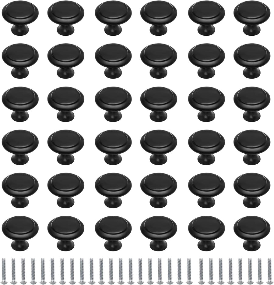 36 Pack Round Cabinet Knobs 1.05 Inch Drawer Pulls with Screws for Kitchen Cabinet Knobs Dresser and Door Handles Knob, Black