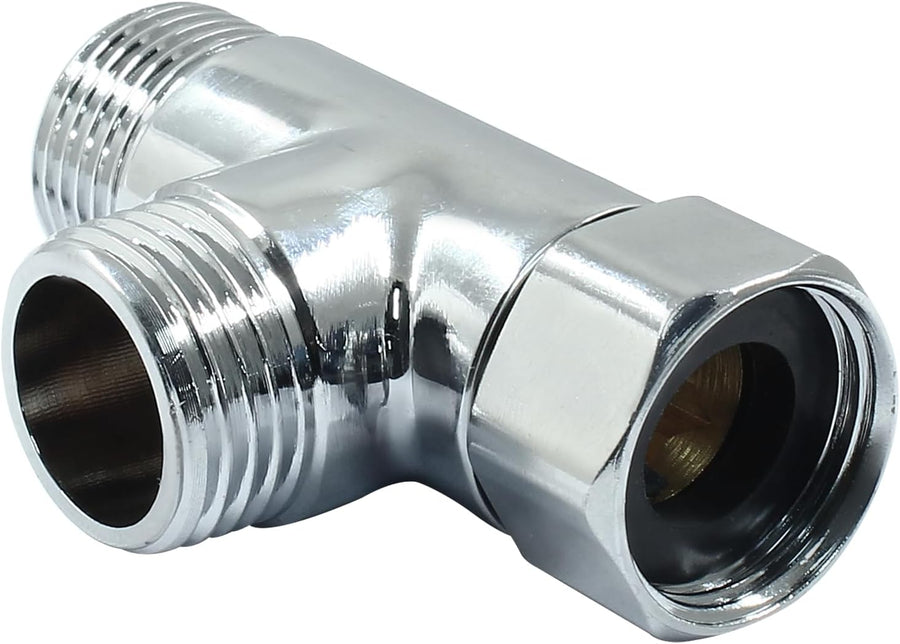 G1/2" 3 Way Diverter Valve, Solid Brass Tee Adapter Connection for Bath Shower Arm, Bidet Sprayer Faucet (Silver)