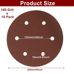 15 Pack 9 Inch 6 Hole Sanding Discs, 180 Grit Hook and Loop Sandpaper, Drywall Sanding Pads for Drywall Sander/Home Improvement Enthusiasts