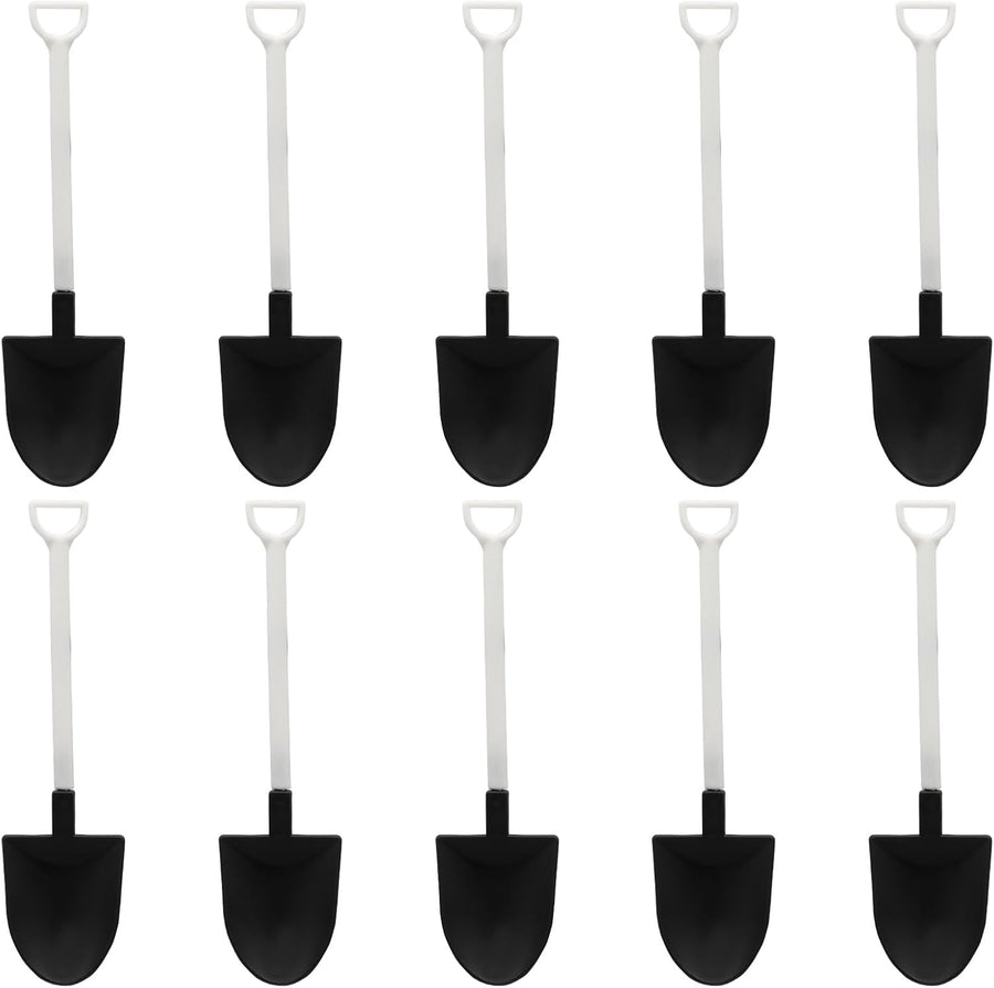50 Pack Plastic Mini Shovel Shape Spoons for Desserts, Disposable Dessert Ice Cream Spoons, Fun Utensils for Family/Party(Black+White)