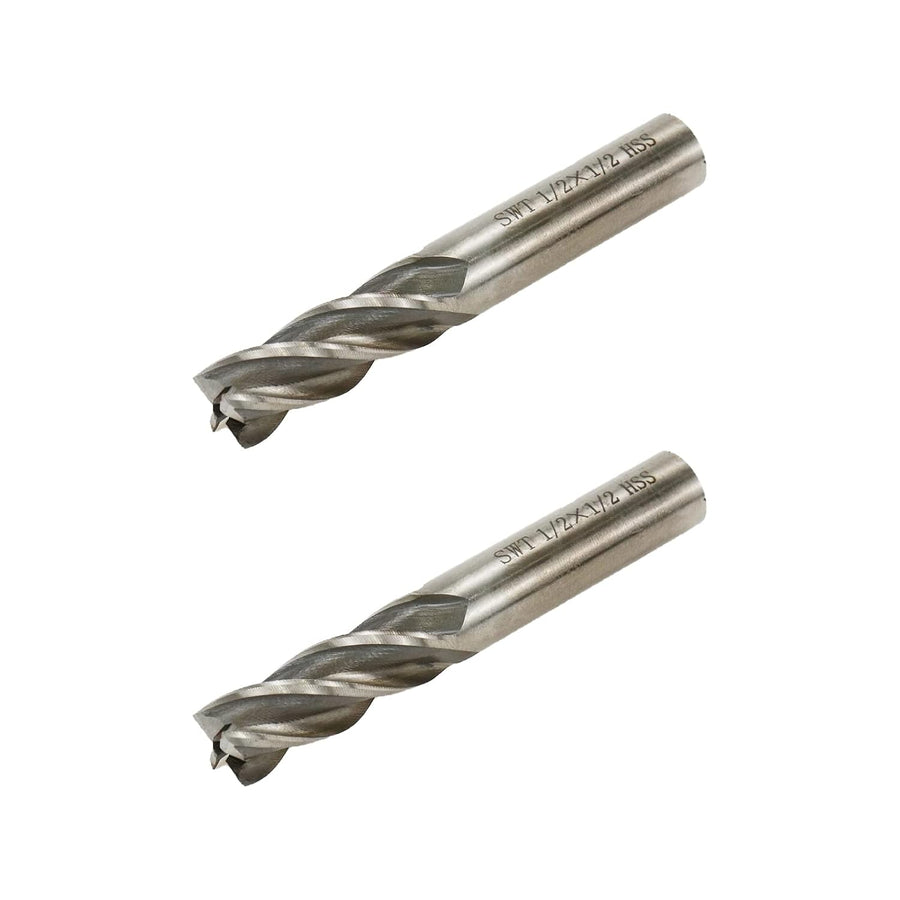 Square End Mill 1/2" Cutting Dia x 1/2" Shank Dia 4 Flute Straight End Mill Cutter - 2pcs