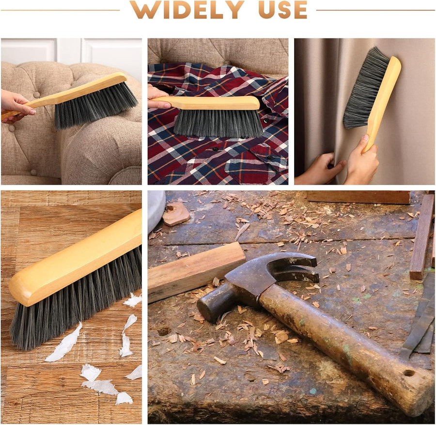 2 Pieces Wooden Bench Brushes Fireplace Brush Natural Fiber Bench Soft Bristles Long Wood Handle Dust for Hearth Tidy Car Home Workshop Woodworking(Gray)