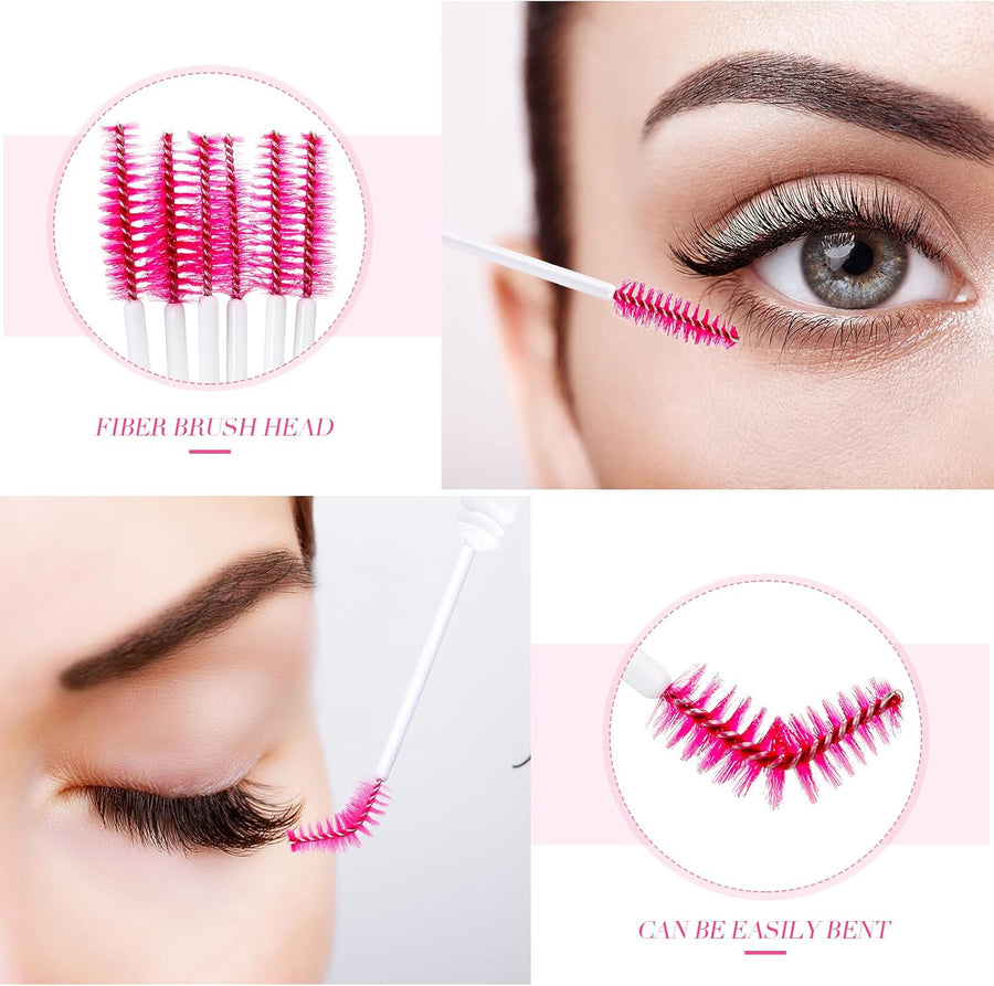 80 Pieces Disposable Mascara Brushes Tubes Set, 40 Pieces Empty Mascara Wand Tube with 40 Pieces Eyelash Brush Makeup Tool for Eyelash Extension(Pink Gold Sequins Style)