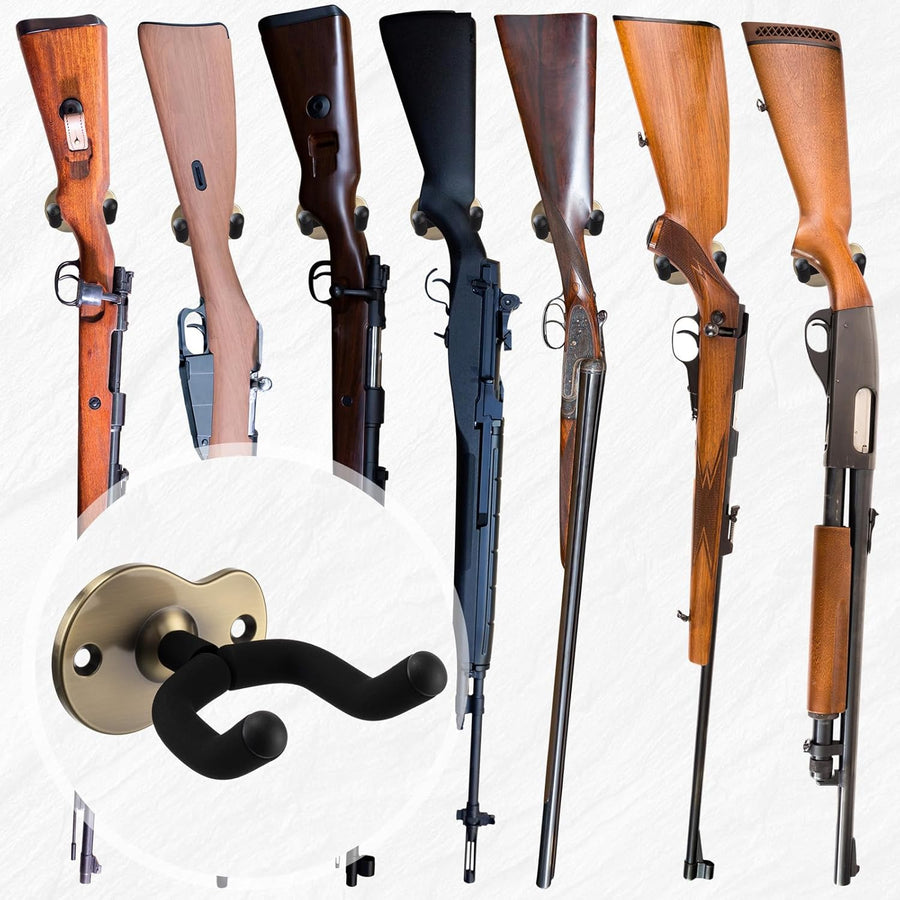 2 Pcs Crossbow Hanger for Wall Vertical Rack Wall Mount Metal Gun Holder Compound Bow Hanger Holder Displays Rack Shotgun Hooks Rifle Storage Securely Holds Airsoft Firearm
