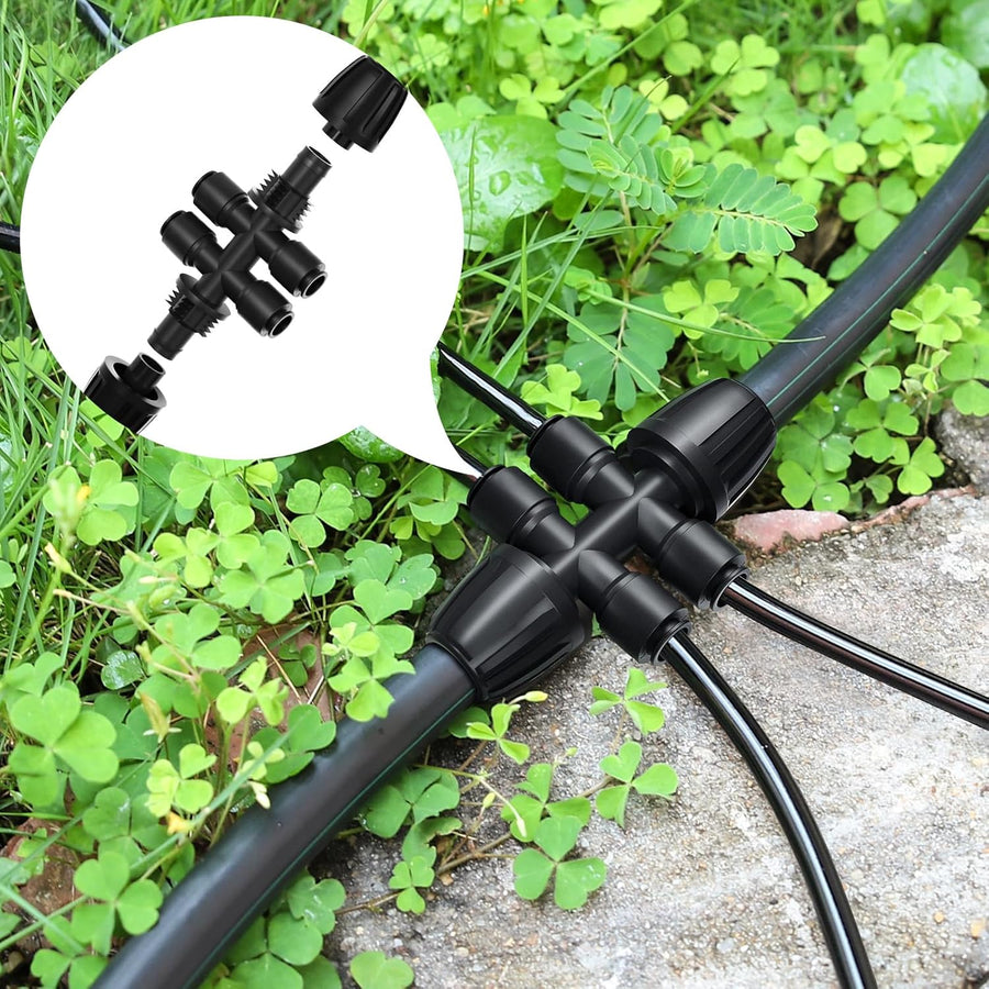 4 Packs 1/2''to 1/4''Barbed Tee Quick Connector,Drip Irrigation Fittings for 4-Way Connector