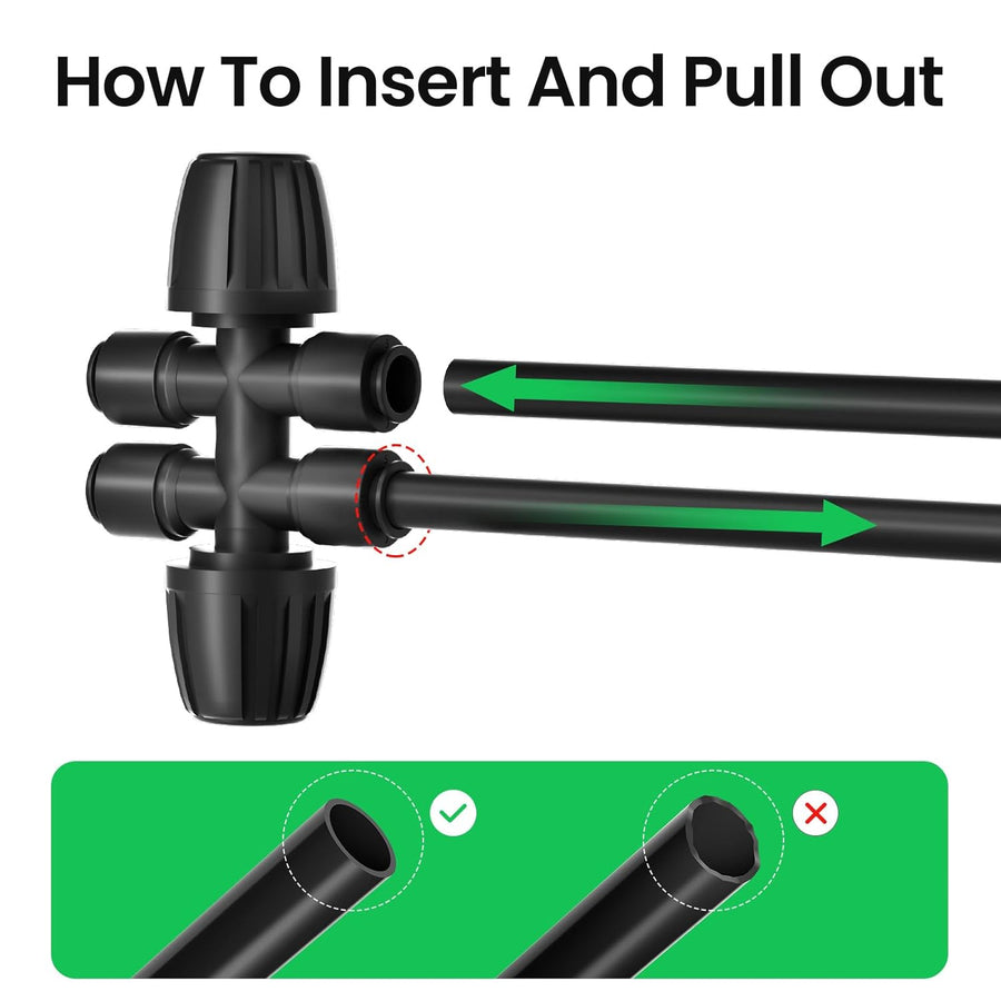 4 Packs 1/2''to 1/4''Barbed Tee Quick Connector,Drip Irrigation Fittings for 4-Way Connector