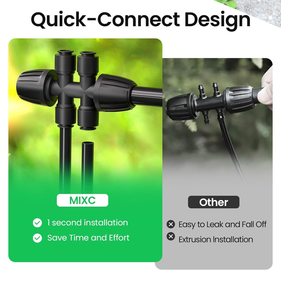 4 Packs 1/2''to 1/4''Barbed Tee Quick Connector,Drip Irrigation Fittings for 4-Way Connector