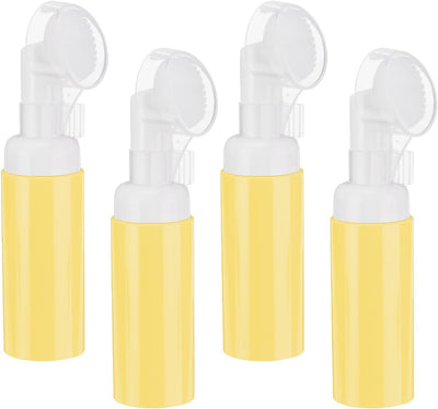 4Pcs Empty Foaming Soap Dispenser, 2oz / 60ml Facial Cleanser Foam Bottle with Brush for Hand Soap, Shampoo, Shower Gel, Yellow