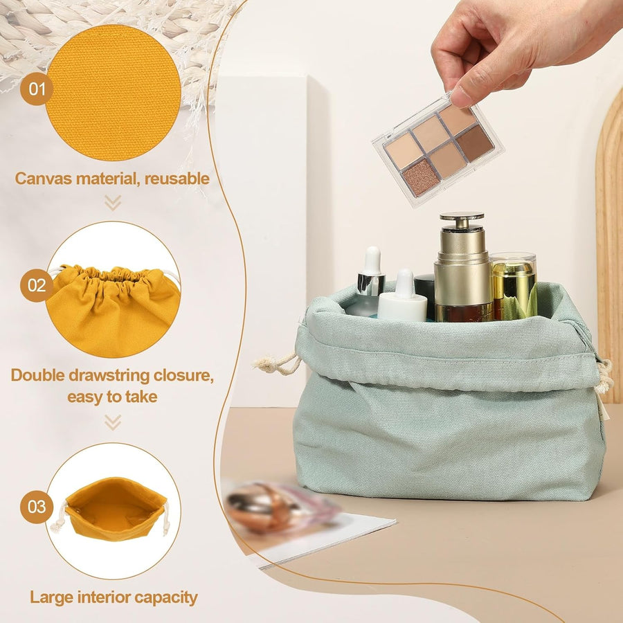 2 Pcs Drawstring Makeup Bag, 4.7" Canvas Cosmetic Bag Women's Make Up Bags Toiletry Organizer Pouch for Travel Toiletries Accessories, Orange