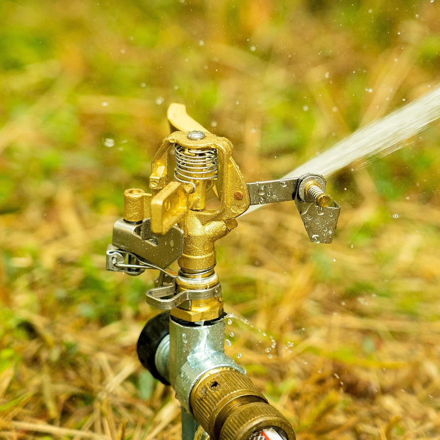 1/2 Inch Brass Impact Sprinkler, Heavy Duty Water Sprinkler Head, Adjustable 0-360 Degree Coverage Pattern, Watering Sprinkler with Nozzles for Large Patio Garden Irrigation (1 Pack)