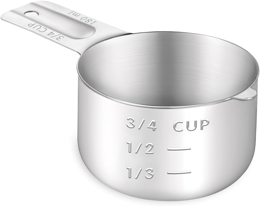 3/4 Cup (180ml, 6oz) Stainless Steel Measuring Cups Measure Scoop for Cooking Baking Coffee, Dishwasher Safe, Metric and US Measurement