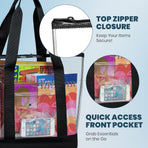 Clear Tote Bag - Zipper Closure, Long Shoulder Strap, Fabric Trimming. | Zipper Closure, Long Shoulder Strap, Fabric Trimming